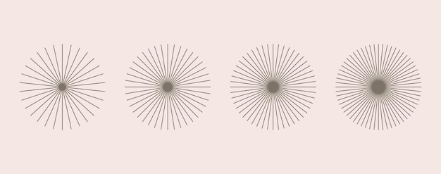 Símbolo de estallido de sol de rayos delgados redondos radiales Formas geométricas abstractas del logotipo estrellas rayas vectoriales de estallidos de estrellas