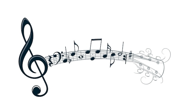 Símbolo estilizado de guitarra con notas musicales