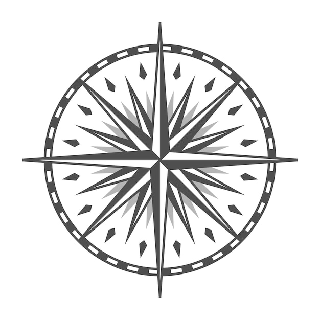 Vector símbolo de estrella de la brújula. signo de orientación mundial vintage aislado sobre fondo blanco.