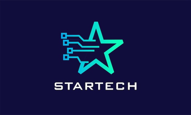 Símbolo de estrella color azul logo vector éxito lema concepto de tecnología inteligente marca de tecnología de conexión de red innovadora