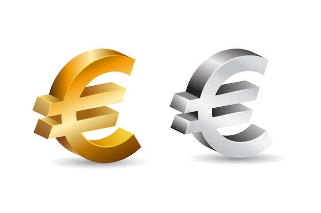 Símbolo euro 3d en tonos dorados y grises
