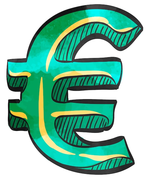 Vector símbolo de euro de icono de estilo acuarela