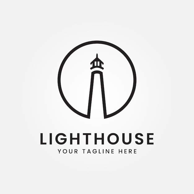 Símbolo del faro logotipo icono arte de línea ilustración vectorial plantilla diseño de fondo