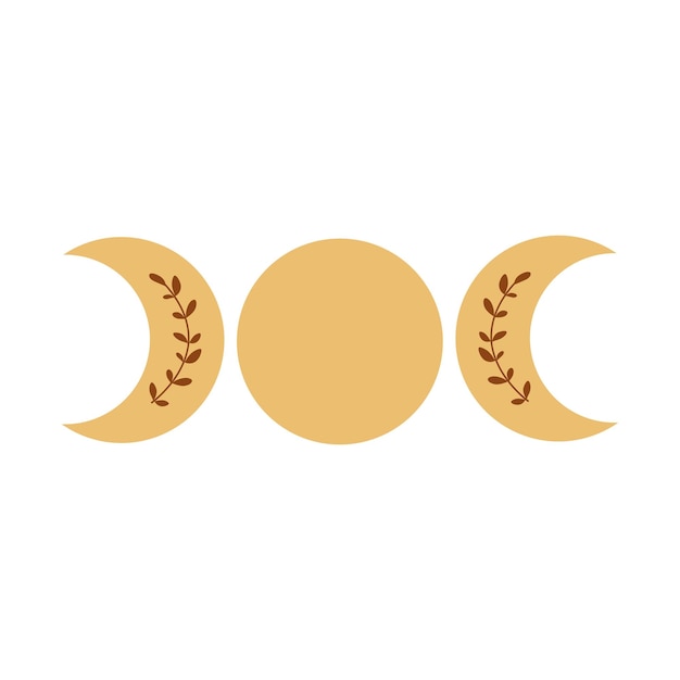 Símbolo de fase de luna triple Logotipo de luna de Boho Icono de fase de luna amarilla aislado Elemento gráfico de alquimia Vector