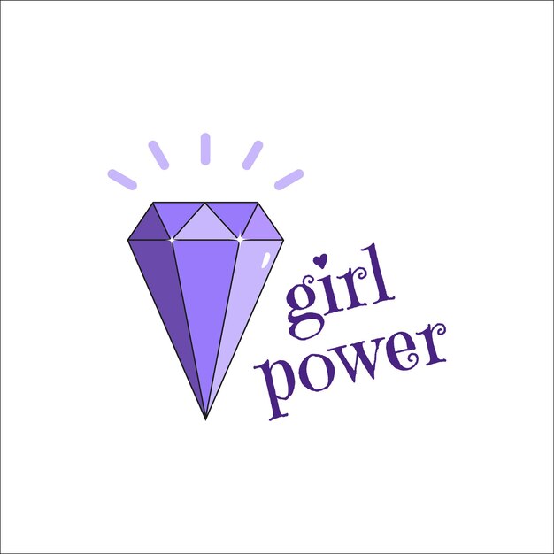 Símbolo del feminismo Diamante con letras Girl Power Día de los Derechos de la Mujer Día Internacional de la mujer Fondo blanco