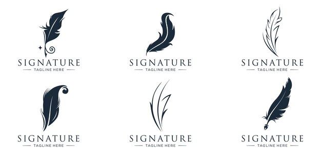 Símbolo de firma de tinta de pluma conjunto de plantillas de diseño de logotipo de firma de pluma de pluma