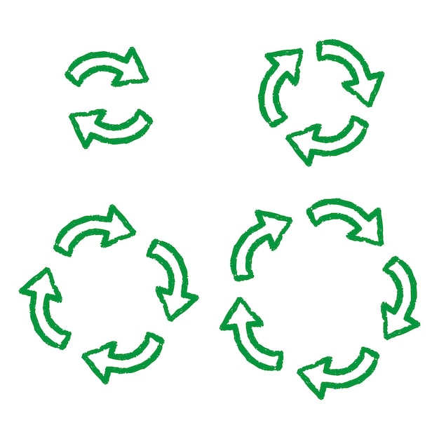 Símbolo de flecha de reciclaje de Doodle Icono de estilo de boceto dibujado a mano que representa la reutilización ecológica y el reciclaje