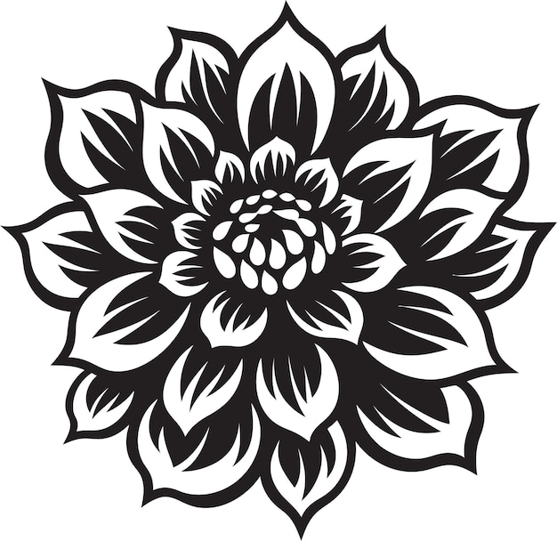 Vector símbolo de flor chic icono negro impresión botánica elegante emblema monocromático