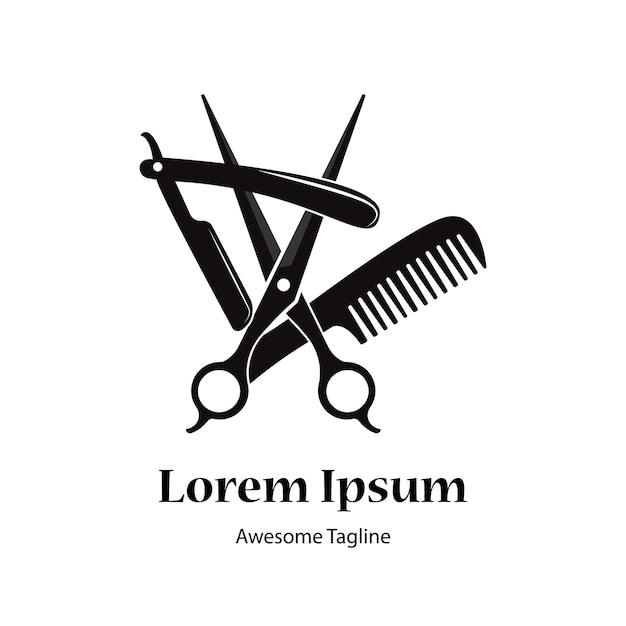 Símbolo de fondo de icono de logotipo de tijeras de herramienta de peluquero