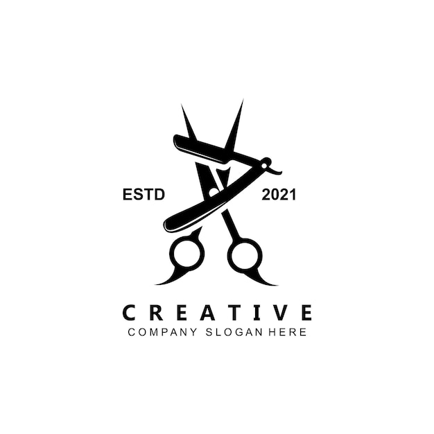 Símbolo de fondo de icono de logotipo de tijeras de herramienta de peluquero