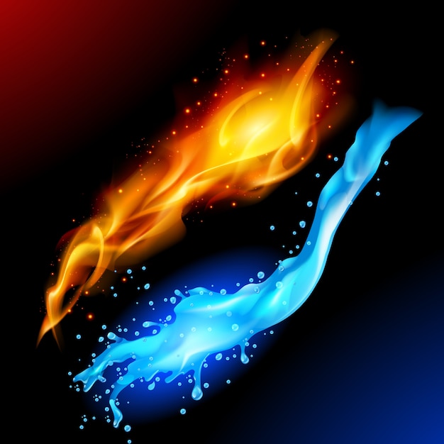 Vector símbolo de fuego y agua