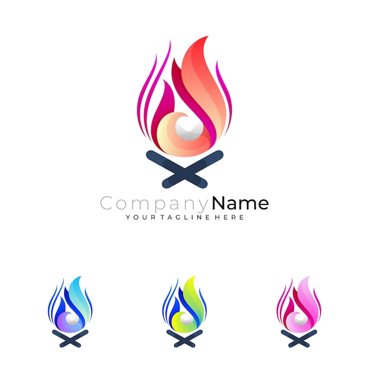 Vector símbolo fuego logo vector 3d iconos coloridos camping logo