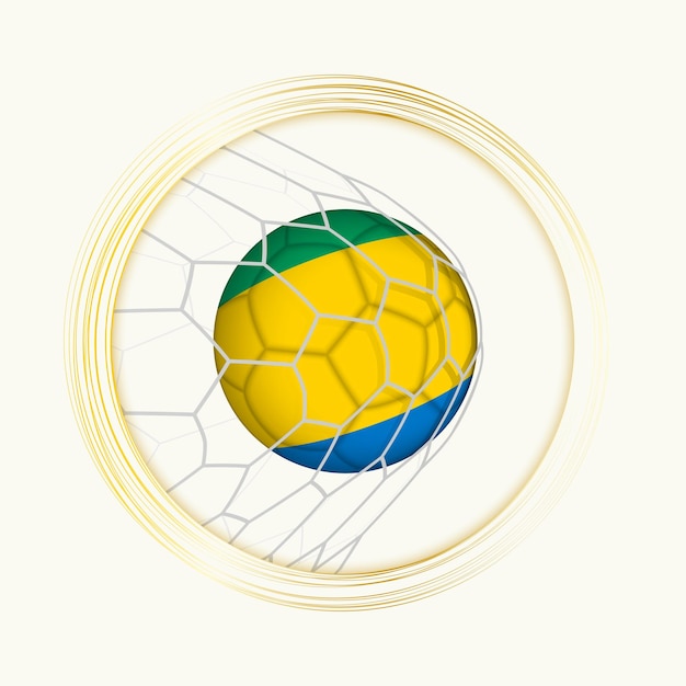 Símbolo de fútbol abstracto con ilustración de la pelota de Gabón en una red de fútbol