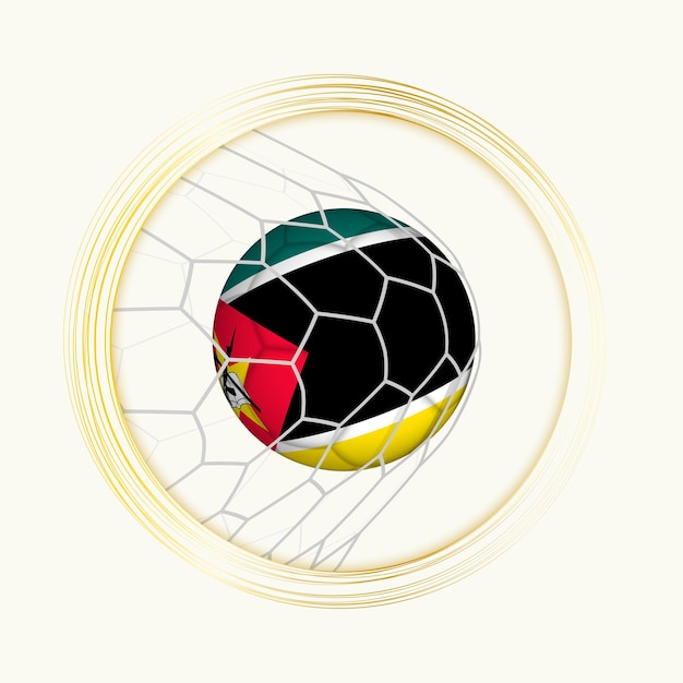 Símbolo de fútbol abstracto con ilustración de la pelota de Mozambique en una red de fútbol