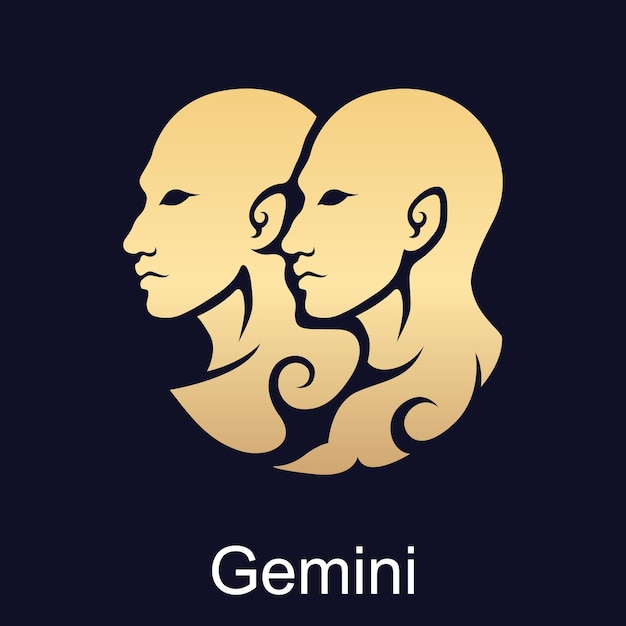 Símbolo de Géminis del signo del zodiaco en estilo dorado de lujo