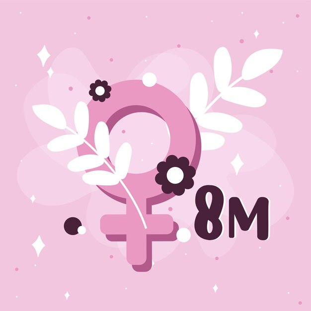 Símbolo de género femenino aislado con hojas Feliz día de la mujer Ilustración vectorial