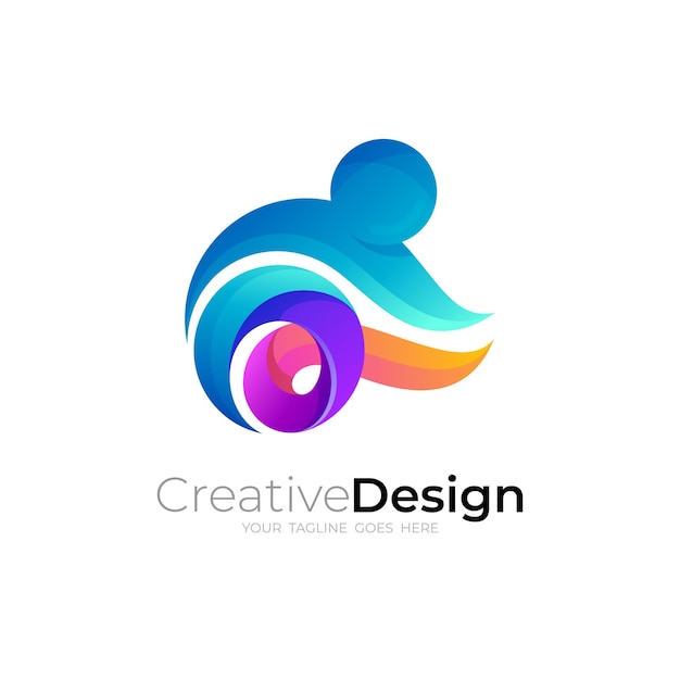 Símbolo, gente, logotipo, y, 3d, colorido, diseño, vector