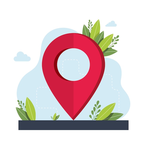 Símbolo de geolocalización. Aplicación de servicio de navegación GPS. mapas, obtener metáforas de direcciones. Ilustraciones de metáfora de concepto aislado de vector. Obtener direcciones concepto abstracto. Ilustración vectorial
