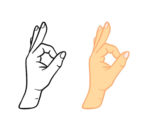 Símbolo de gesto de mano Ok Signo de mano bien dibujado a mano de Doodle