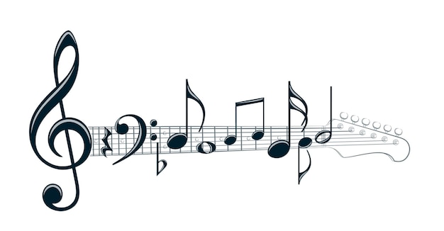 Símbolo de guitarra eléctrica con notas musicales
