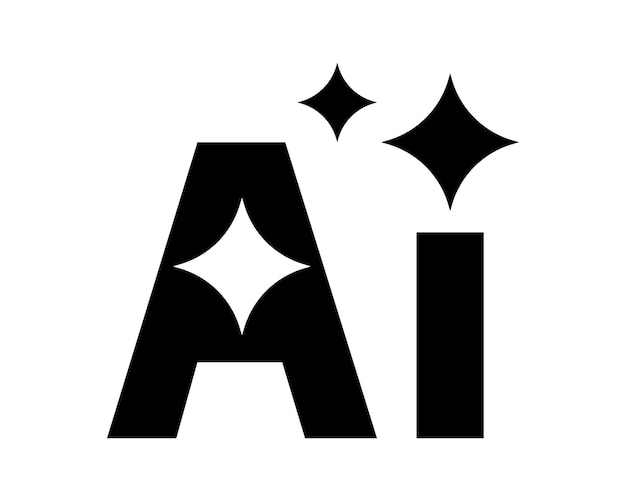 Simbolo de IA elegante Letras negras con estrellas brillantes concepto tecnológico Bueno para la innovación tecnológica software futuro y proyectos creativos Estilo gráfico moderno limpio