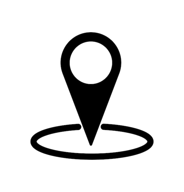 Símbolo de icona de ubicación o pin del mapa Marcador de pin negro con punto blanco aislado sobre fondo blanco