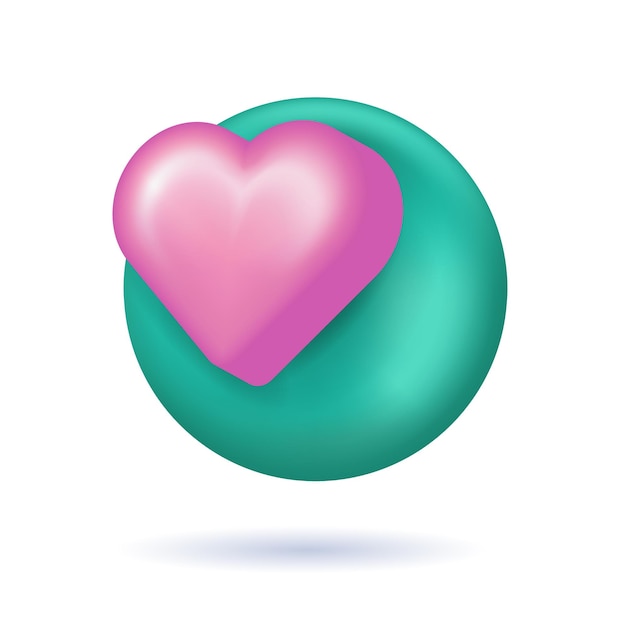 Símbolo de icono de amor 3D sobre la bola brillante. fondo blanco aislado
