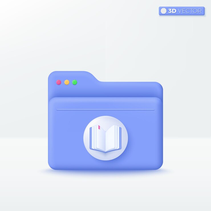 Vector símbolo del icono de la biblioteca de carpetas información cartera en línea para presentación búsqueda cómoda datos almacenados concepto de gestión de archivos ilustración aislada vectorial 3d pastel de dibujos animados estilo minimalista