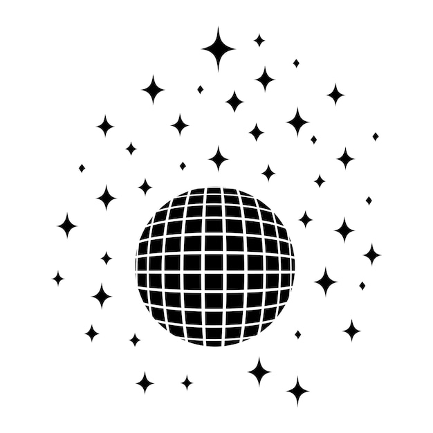 Simbolo del icono de la bola de discoteca y las estrellas Ilustración vectorial