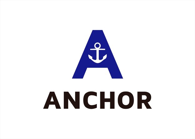 símbolo de icono de diseño de logotipo de ancla con letra abstracta A nombre inicial concepto emblema insignia azul marino