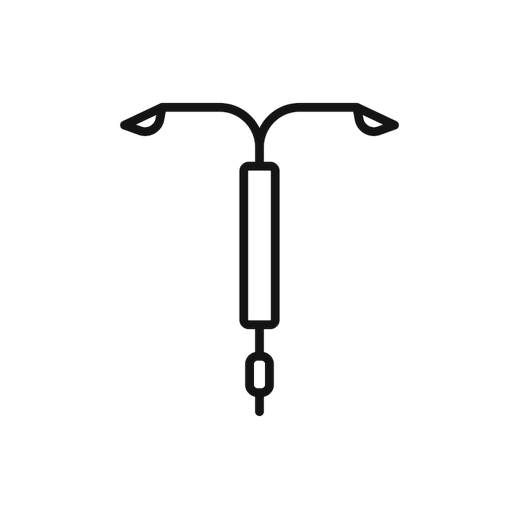 Vector símbolo del icono del dispositivo intrauterino en fondo blanco
