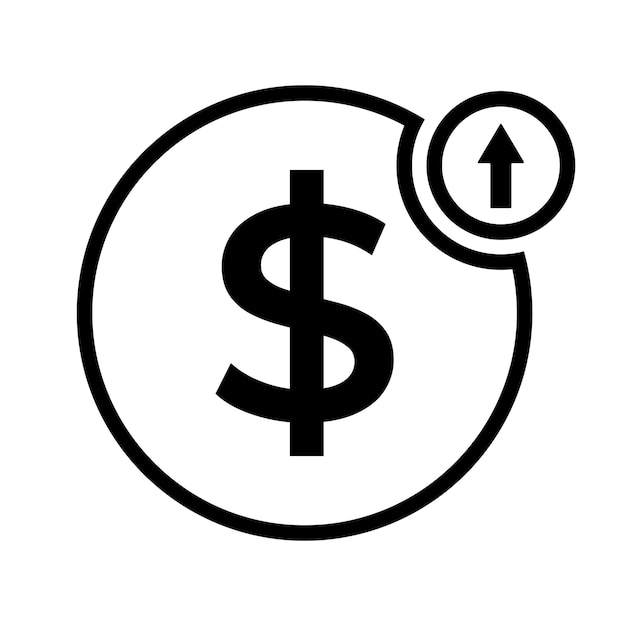 Símbolo del icono del dólar vectorial hacia arriba