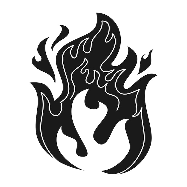 Símbolo de icono de llama de fuego dibujado a mano aislado en ilustración de icono de vector de fondo blanco