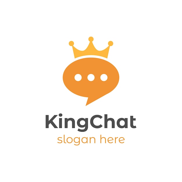 Símbolo del icono del logotipo de la aplicación de chat con el elemento de diseño del rey de la corona para el mensaje de conversación del centro de ayuda