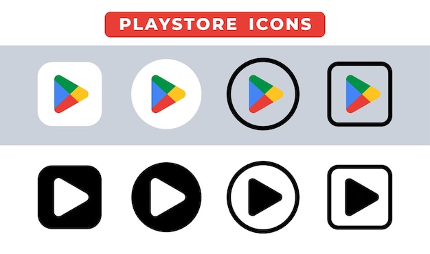 El símbolo del icono de Playstore, el vector del logotipo de las redes sociales, el conjunto de ilustraciones