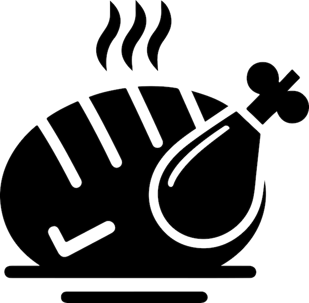 símbolo del icono de pollo asado masala de color negro silueta de fondo blanco 18