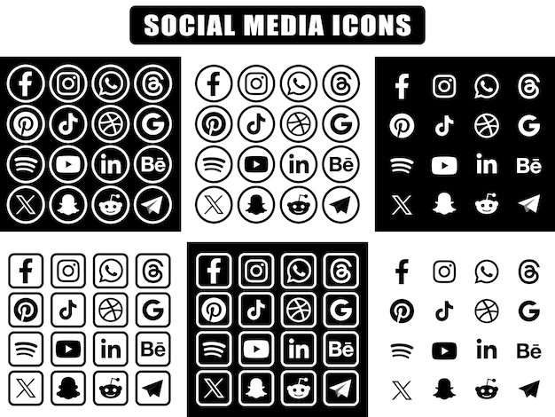 Símbolo del icono de las redes sociales Contorno en blanco y negro Vector del logotipo