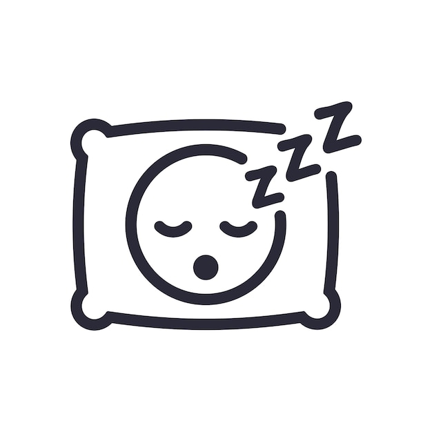 Vector símbolo de icono de sueño de una persona dormida descansando en la cama sobre una almohada