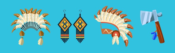 Vector símbolo de indios étnicos y conjunto vectorial de objetos tribales
