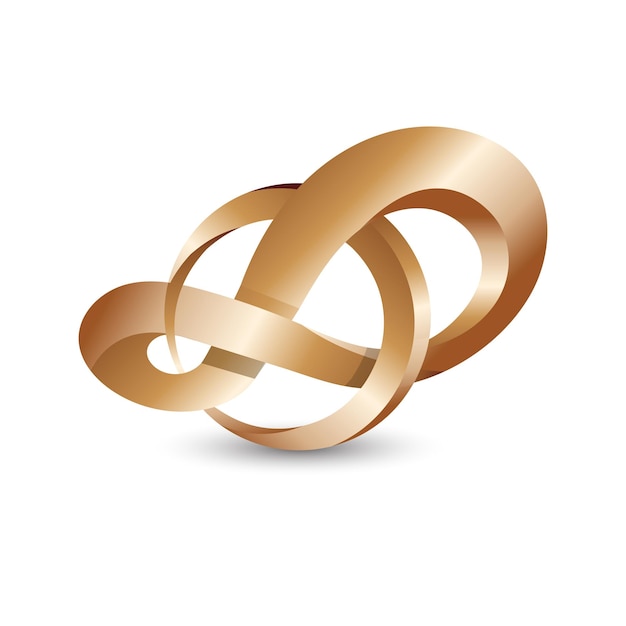 Vector símbolo de infinito 3d en color dorado aislado sobre un fondo blanco