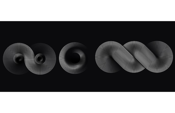 Vector símbolo de infinito en espiral ondulado circular ritmo de onda sonora de las líneas