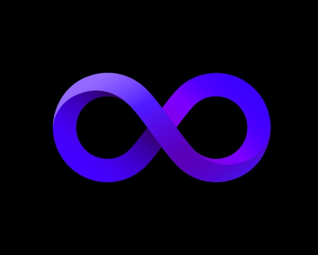 Símbolo de infinito púrpura sobre fondo negro. Ilustración vectorial
