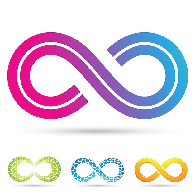 Símbolo de infinito con rayas retro azules y magentas