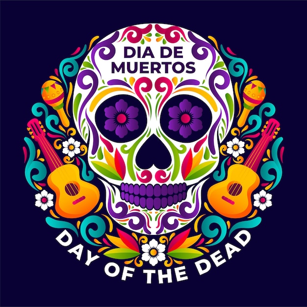 Símbolo de insignia redonda del Día de los Muertos o pegatina con ilustración decorativa mexicana