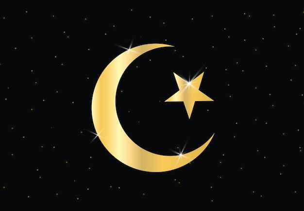 Símbolo del Islam La estrella y la luna media símbolo del ícono islámico para la mezquita o la bandera del Eid Ramadan.