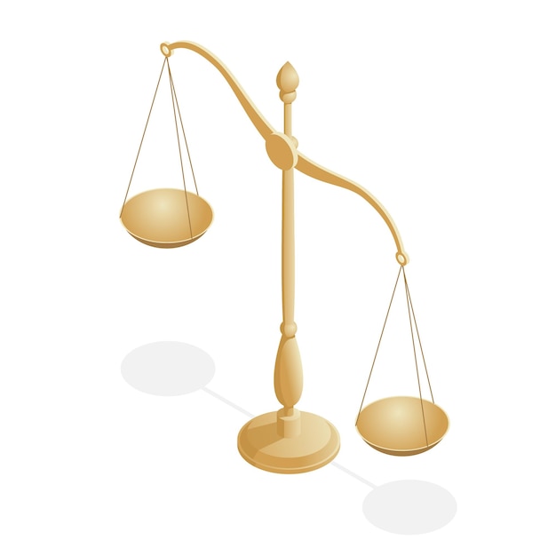 Símbolo isométrico de derecho y justicia derecho y justicia jurisprudencia legal Libra Cuencos de balanzas en equilibrio un desequilibrio de balanzas