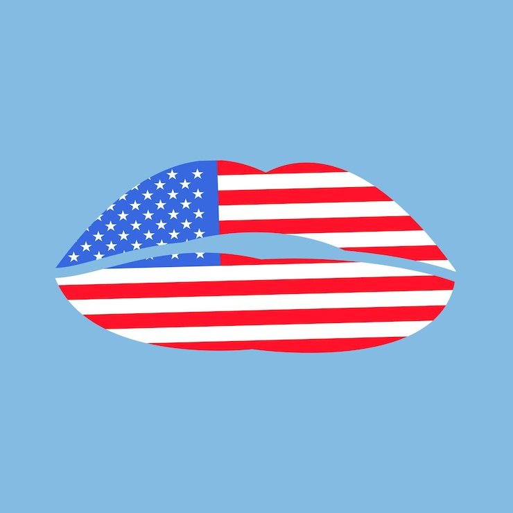Vector símbolo de los labios en los colores de la bandera de los estados unidos