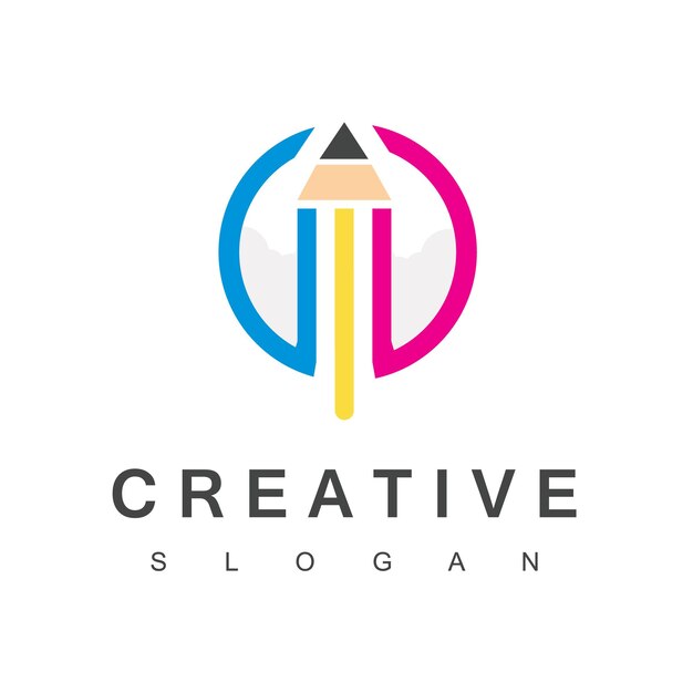 Símbolo de lanzamiento creativo del logotipo del lápiz cohete
