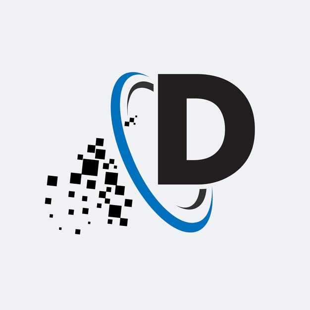 Símbolo de la letra D del logotipo en el círculo colorido con bloques rotos sobre fondo blanco