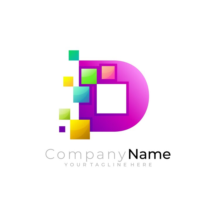 Vector símbolo letra d plantilla de logotipo d logotipo y tecnología de diseño de píxeles